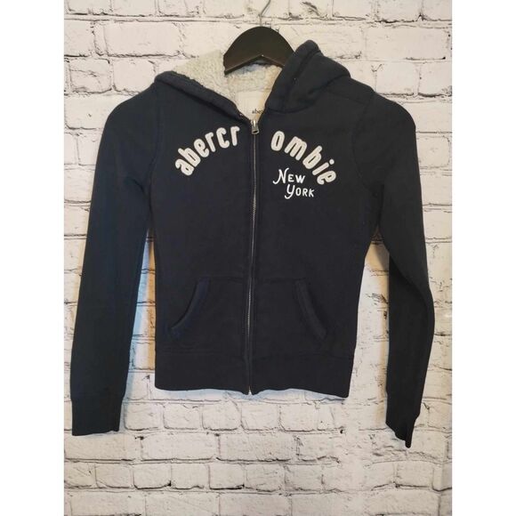 Abercrombie New York Kids Unisex Blue Full Zip Fleece inside Hoodie Size Small - Picture 1 of 7